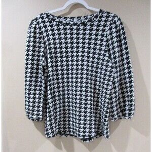 NWT Multiples Pullover Blouse Women Med Black/White Geometric MSRP 74.00